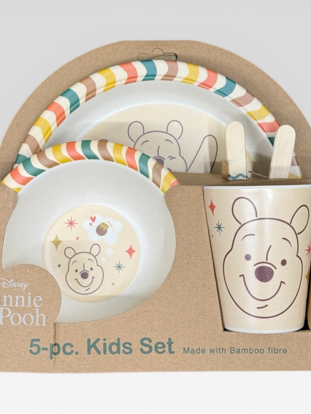 Disney Winnie The Pooh 5 Piece Kids Dish Set Bamboo Fiber New